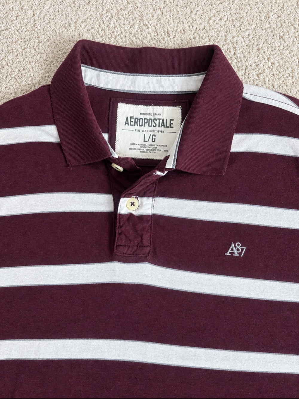 Aeropostale Men's Maroon & White Horizontal Stripe Polo